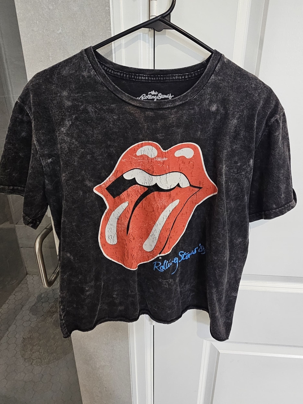 the Rolling Stones Black Kids Tee with Red Tongue Logo